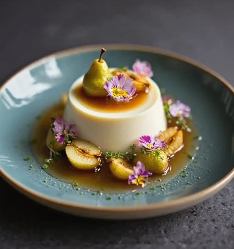 Cardamom Panna Cotta with Poached Pears