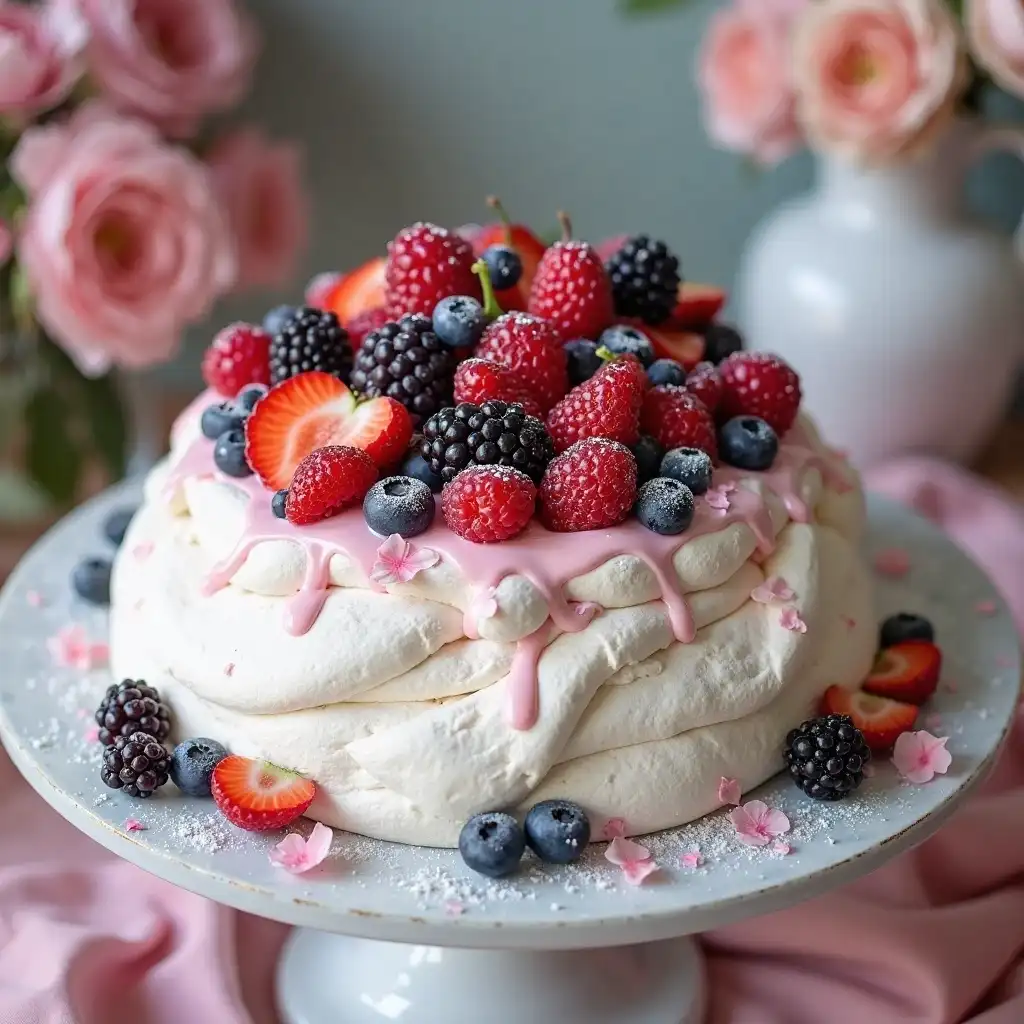 Rosewater Pavlova with Fresh Berries
