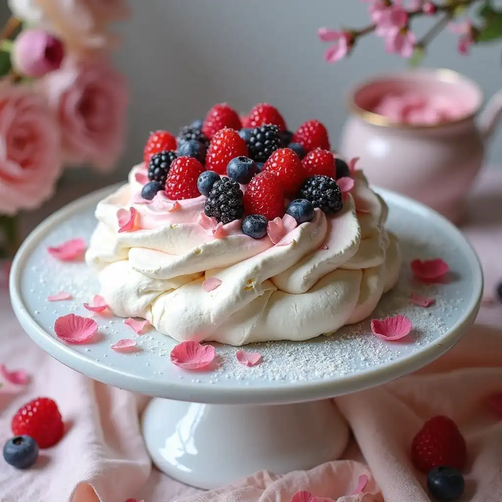 Rosewater Pavlova with Fresh Berries