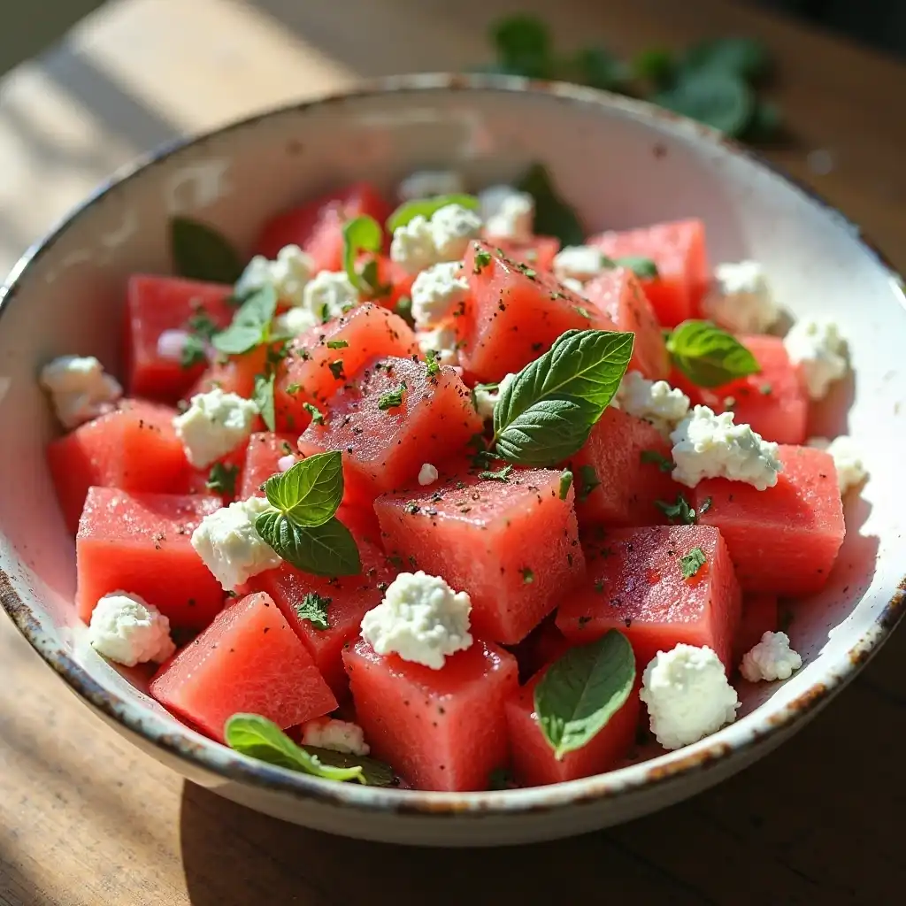 watermelon salad with feta and mint
