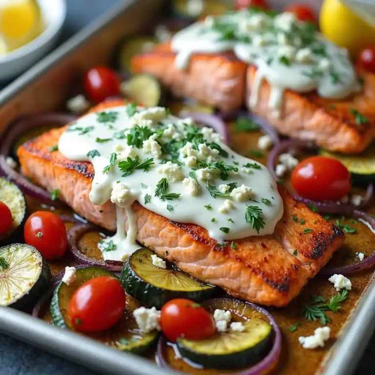 sheet pan salmon with feta sauce