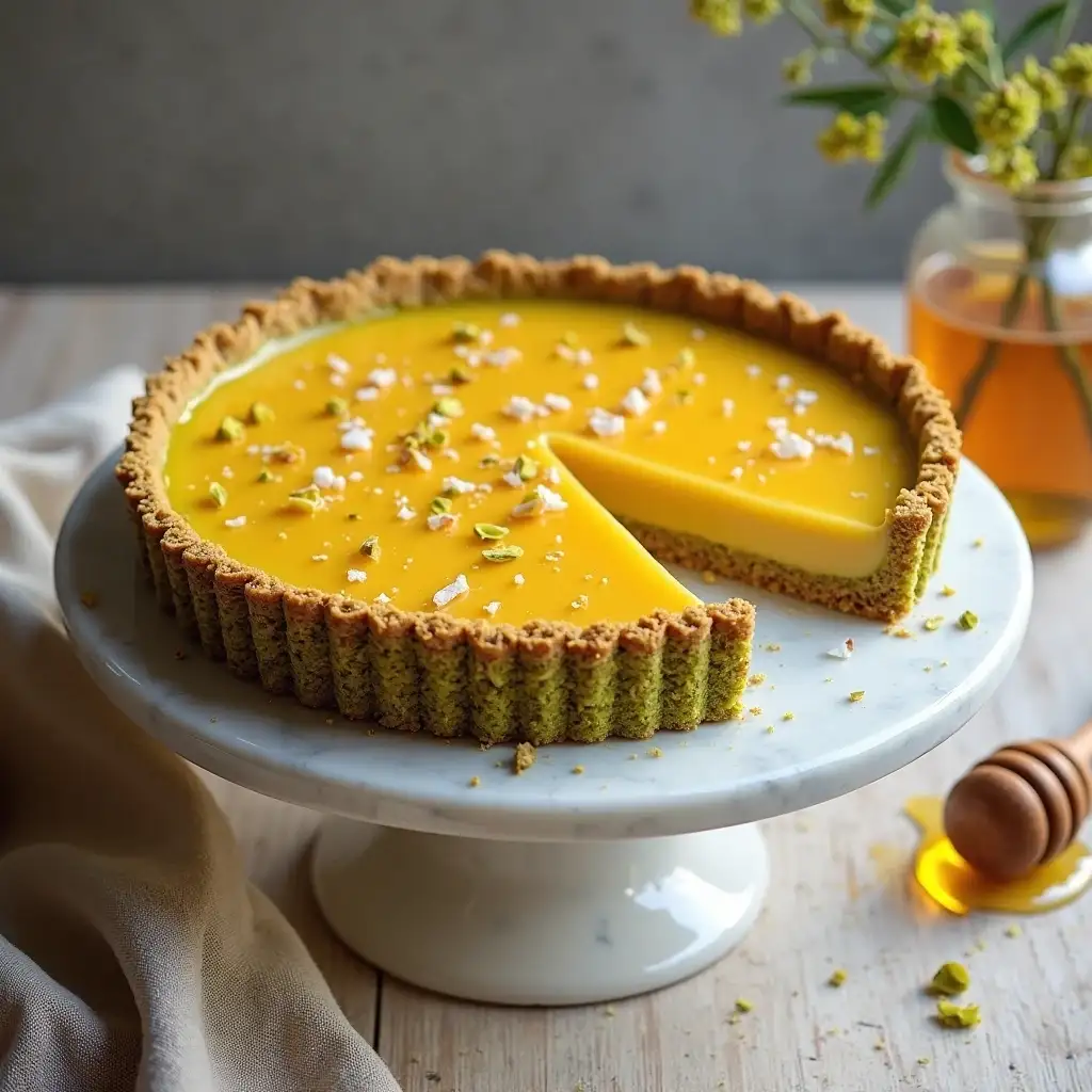 Salted Honey Tart with Pistachio Crust