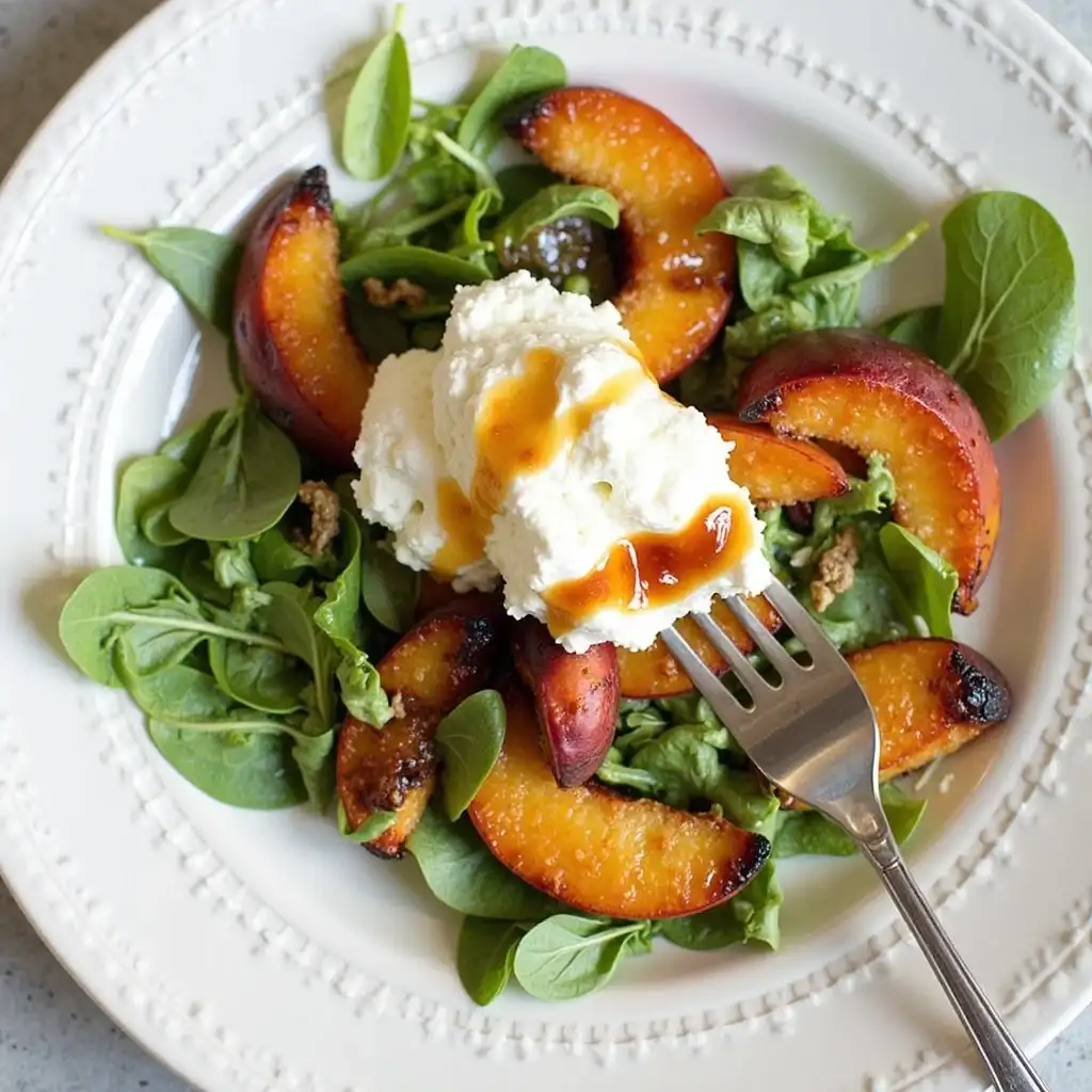 charred peach and burrata salad