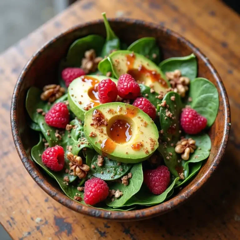 Raspberry Spinach Salad with Avocado and Walnuts