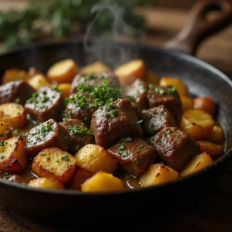 Garlic Butter Beef Bites & Potatoes