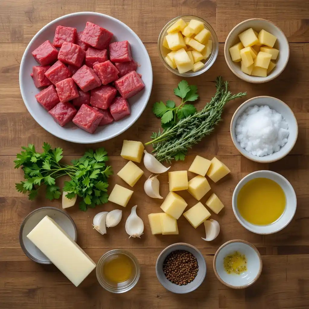 Garlic Butter Beef Bites & Potatoes