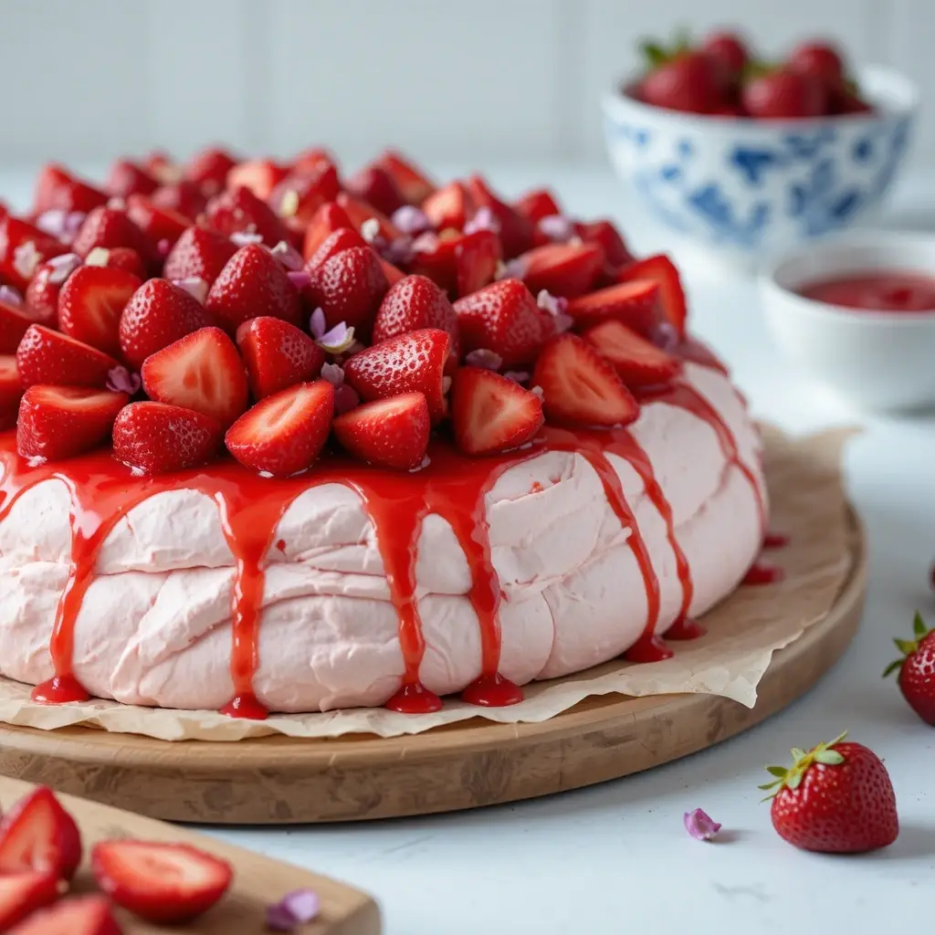 rosewater pavlova with fresh berries