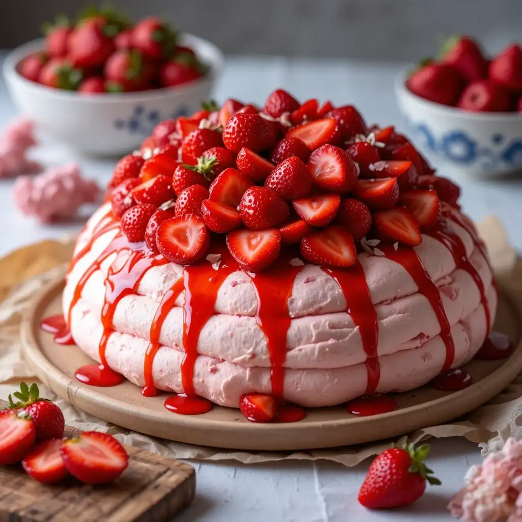 rosewater pavlova with fresh berries