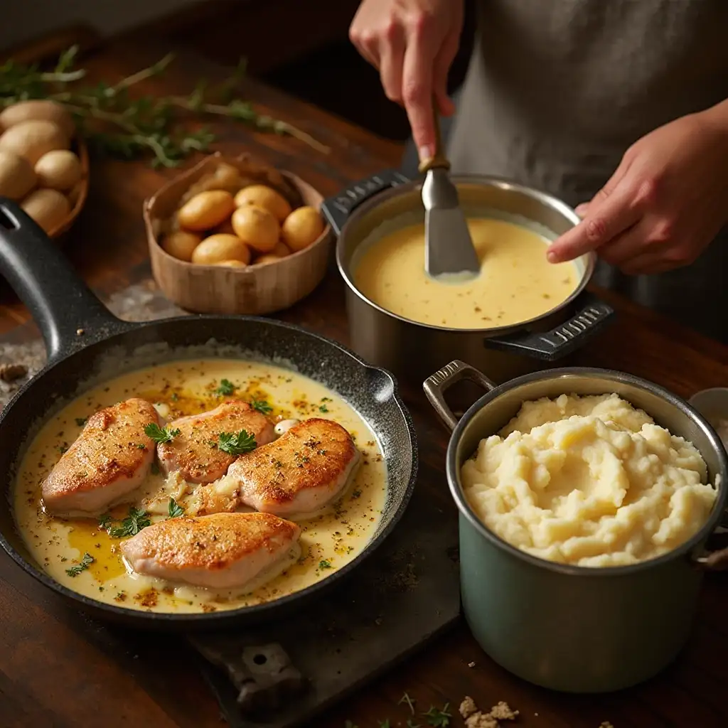 Chicken with Creamy Dijon Sauce and Mashed Potatoes