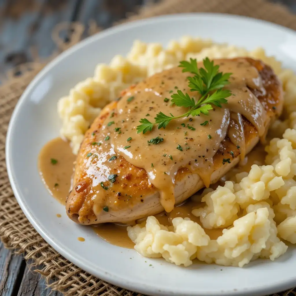 Chicken with Creamy Dijon Sauce and Mashed Potatoes