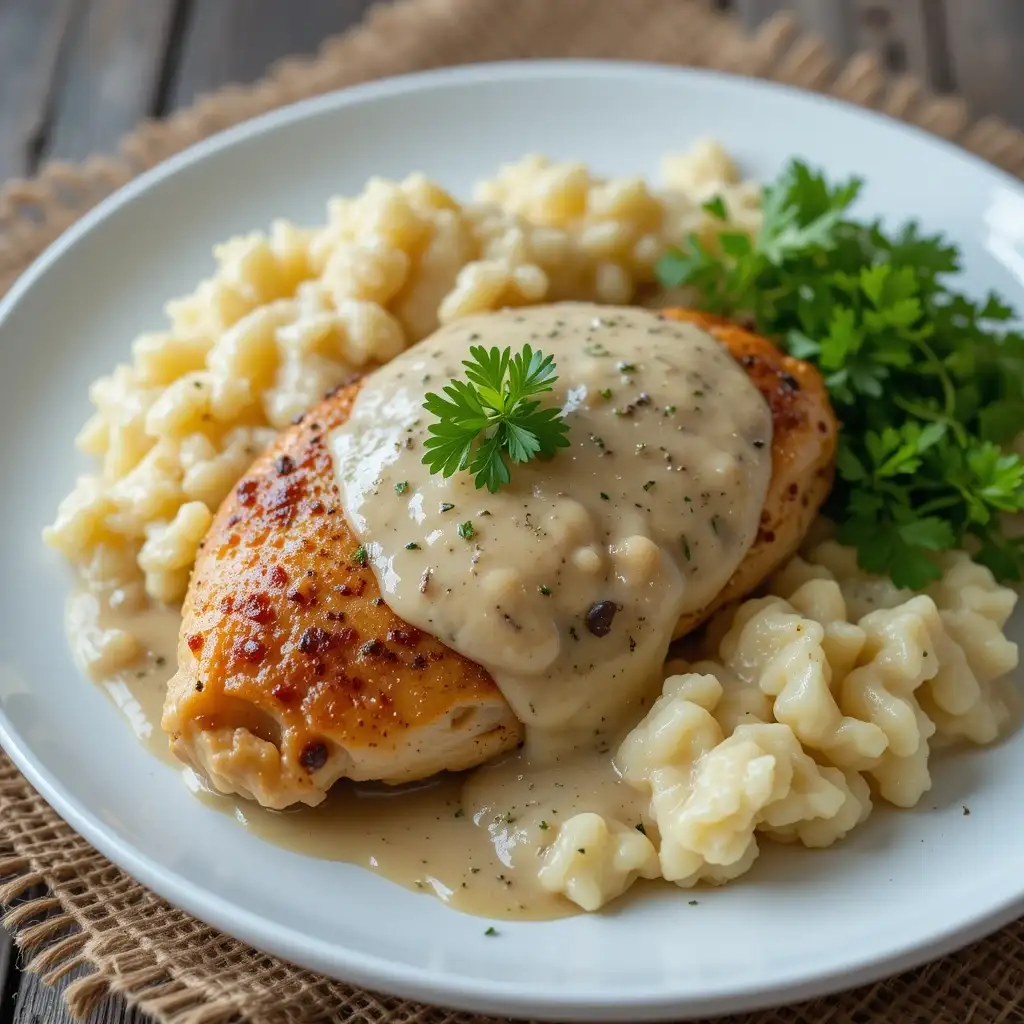 Chicken with Creamy Dijon Sauce and Mashed Potatoes