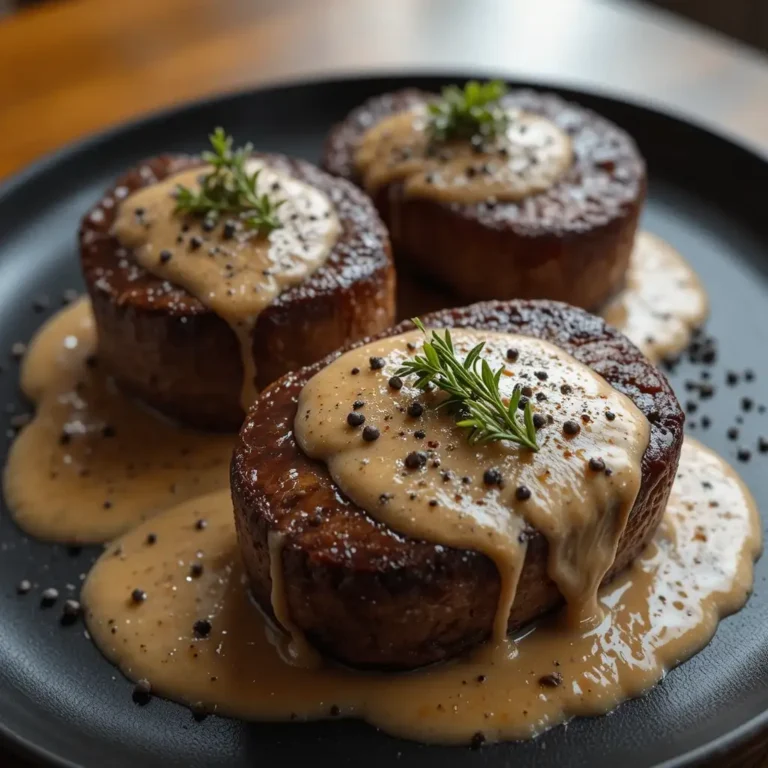 Seared Filet Mignon with Shallot Peppercorn Cream Sauce