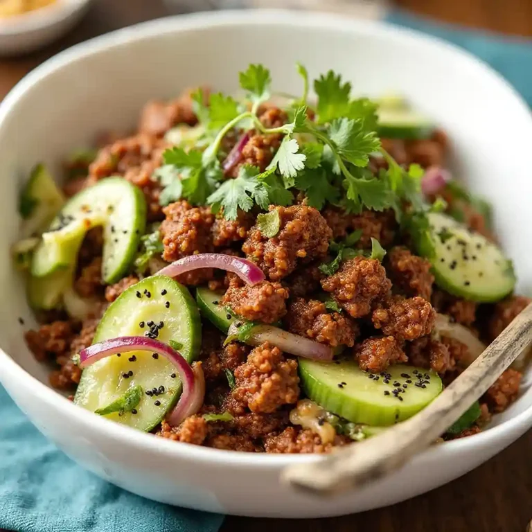 Spicy Korean Ground Beef with Cucumber Salad