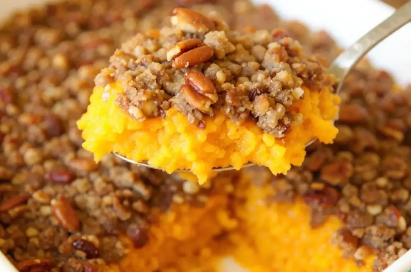 Sweet Potato Casserole with Pecan Praline Topping
