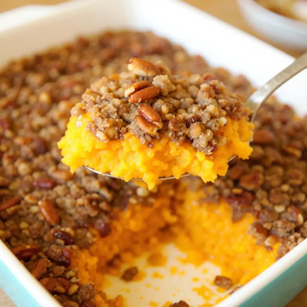 Sweet Potato Casserole with Pecan Praline Topping