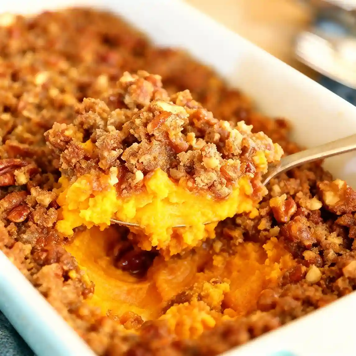 Sweet Potato Casserole with Pecan Praline Topping