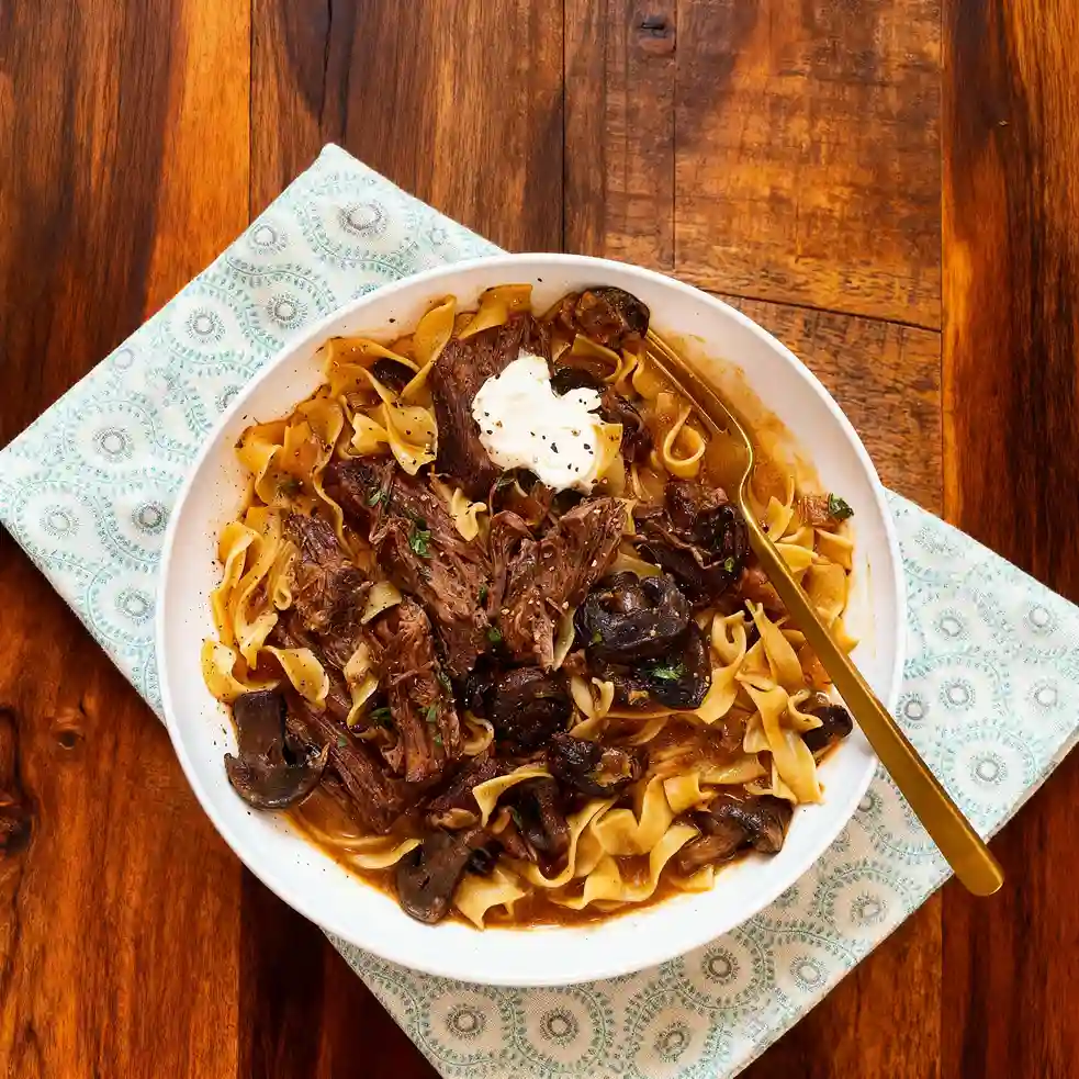 Slow Cooker Pot Roast Beef Stroganoff