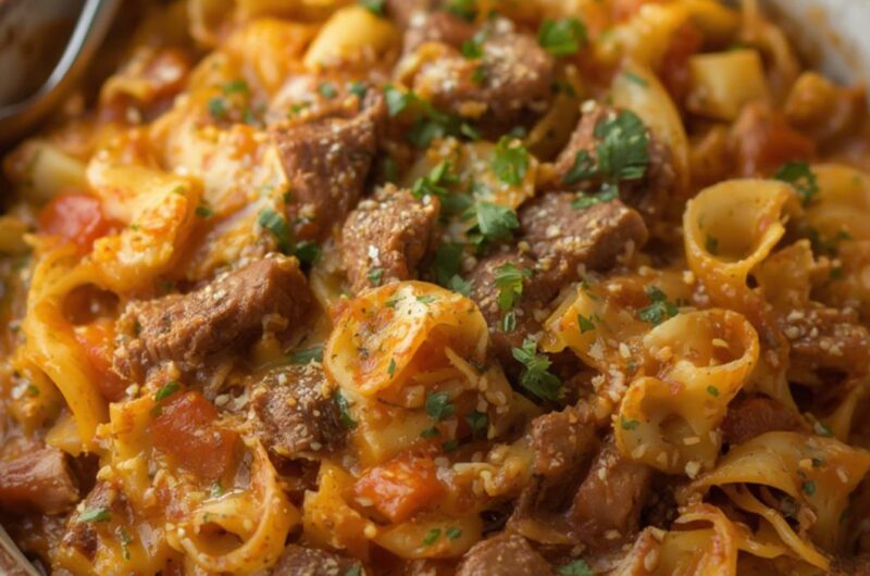 Roast Beef Noodle Casserole cooking