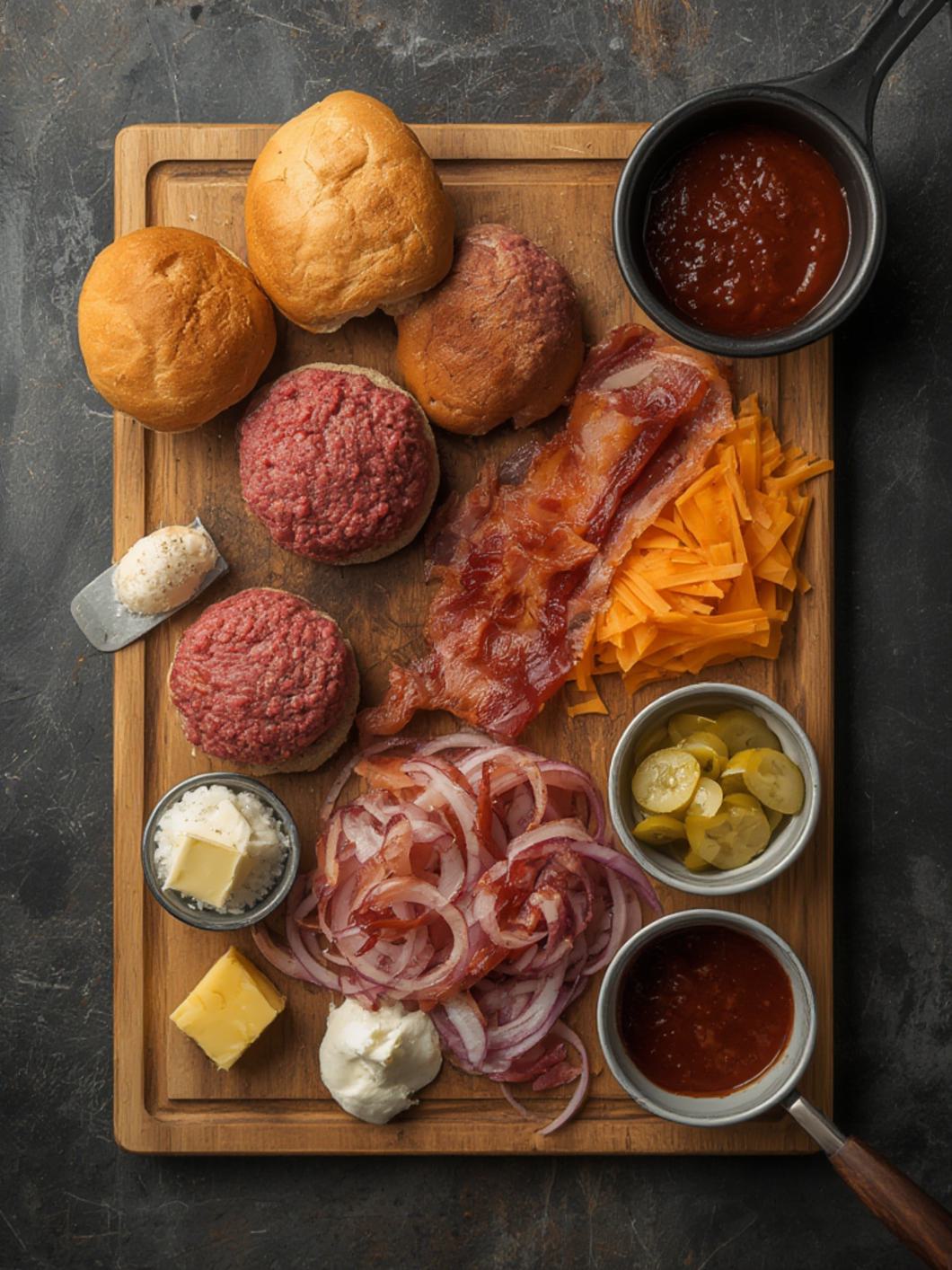 Ingridients for BBQ Bacon Smash Burger