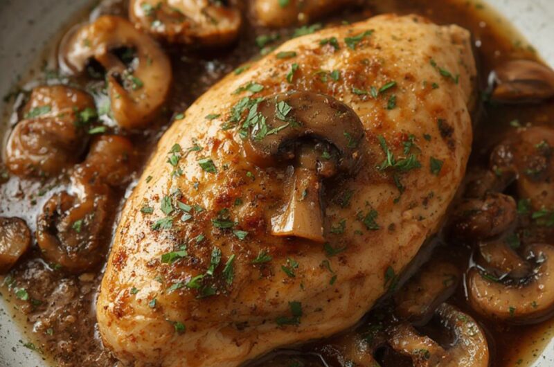 Braised Chicken Breast with Mushrooms cooking