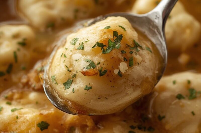 French Onion Soup Dumplings cooking