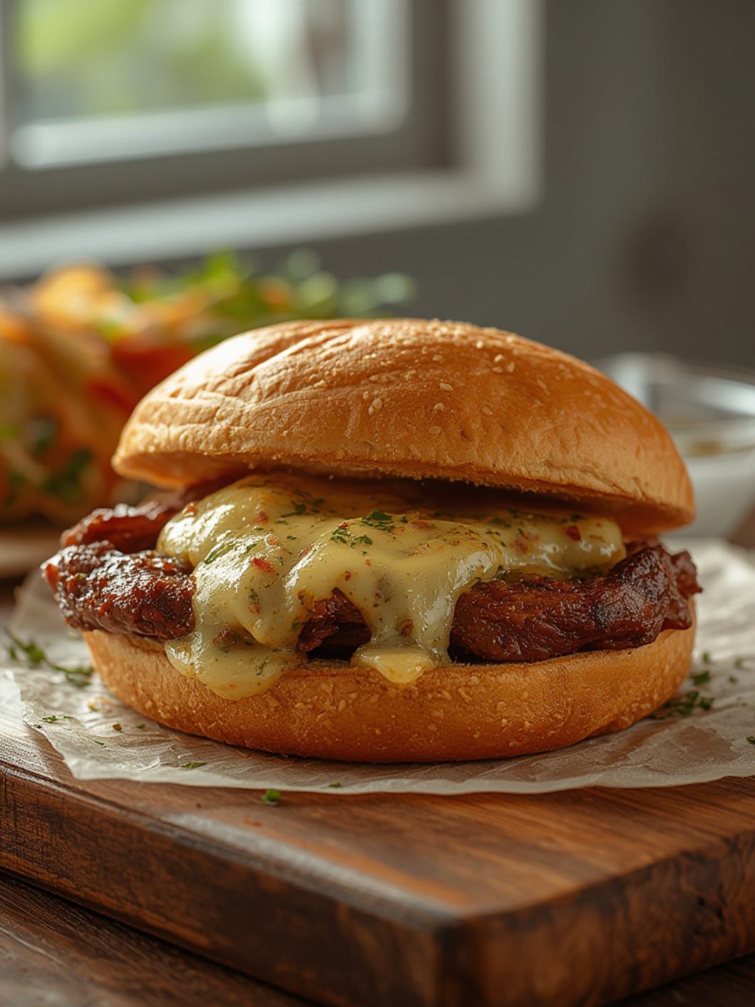 Gooey Garlic Butter Steak Sandwich