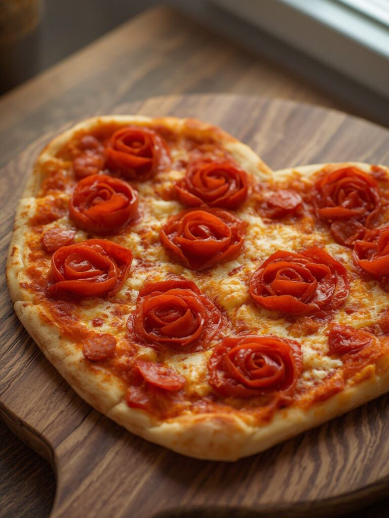 Heart-Shaped Pizza with Pepperoni Roses