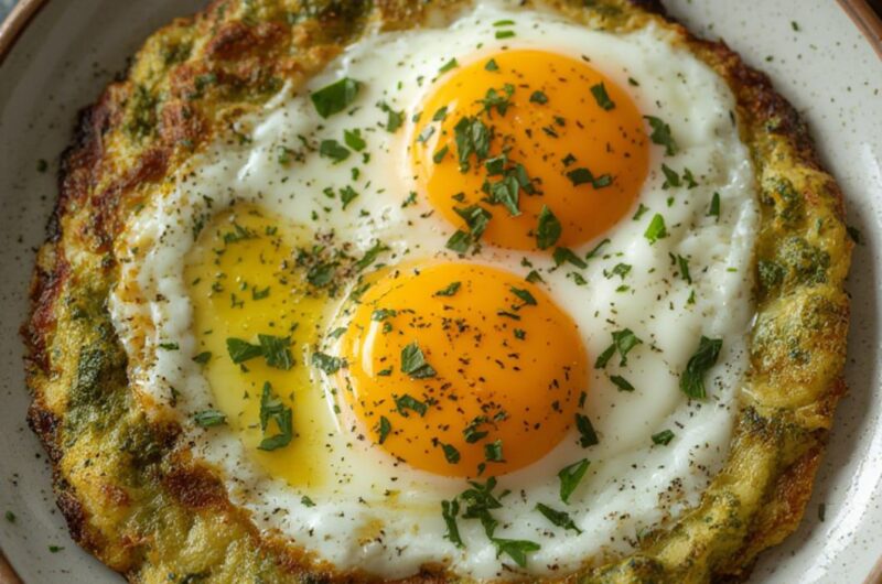 Pesto Fried Eggs cooking