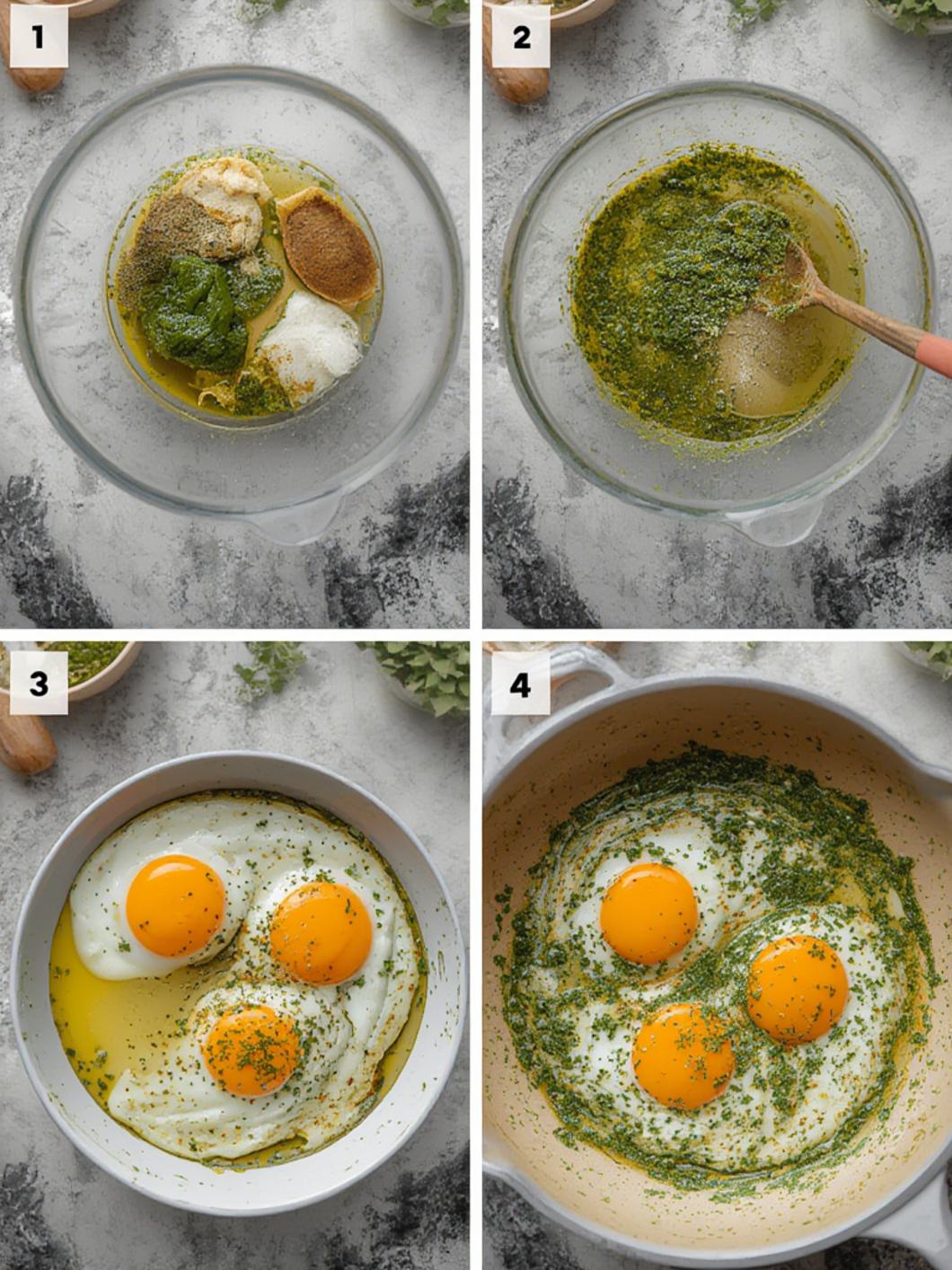 Pesto Fried Eggs steps
