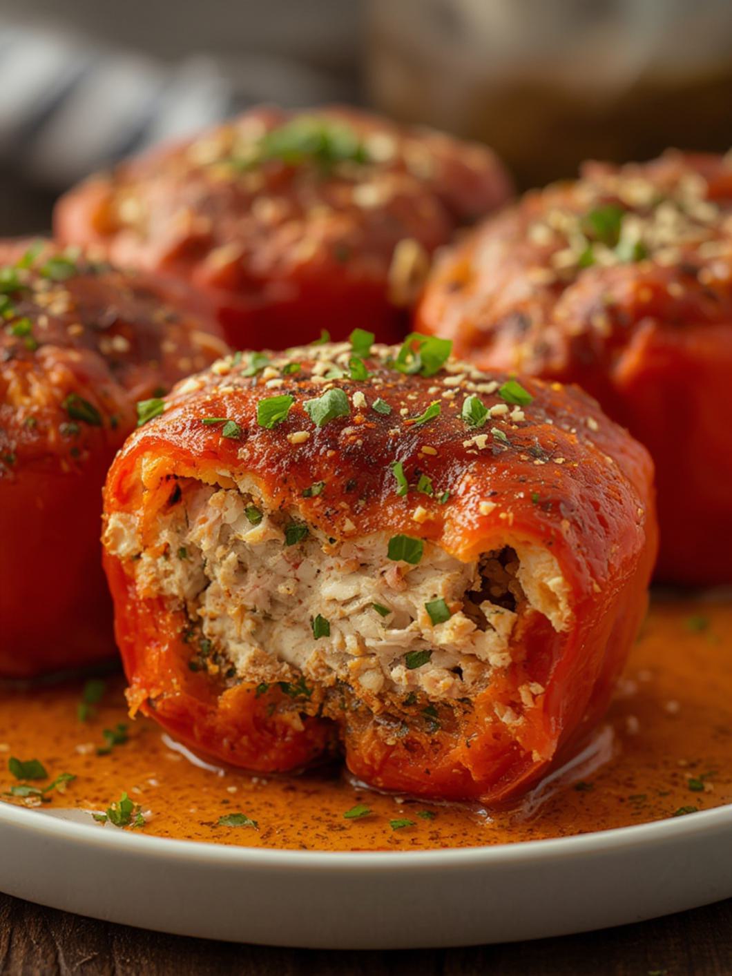 Tuna Melt Stuffed Peppers cooking
