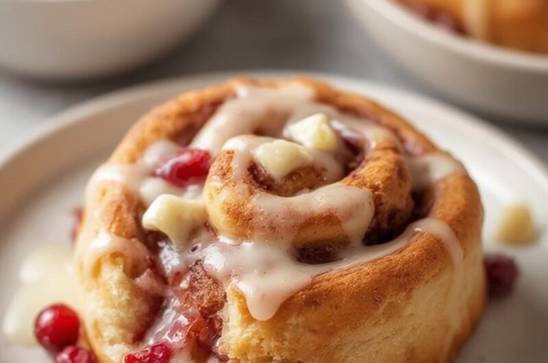 Cranberry White Chocolate Cinnamon Rolls cooking