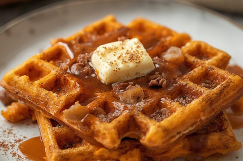 Sweet Potato Waffles cooking