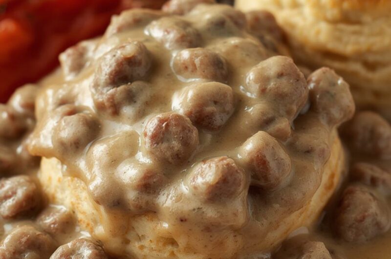 Sausage biscuits and gravy cooking