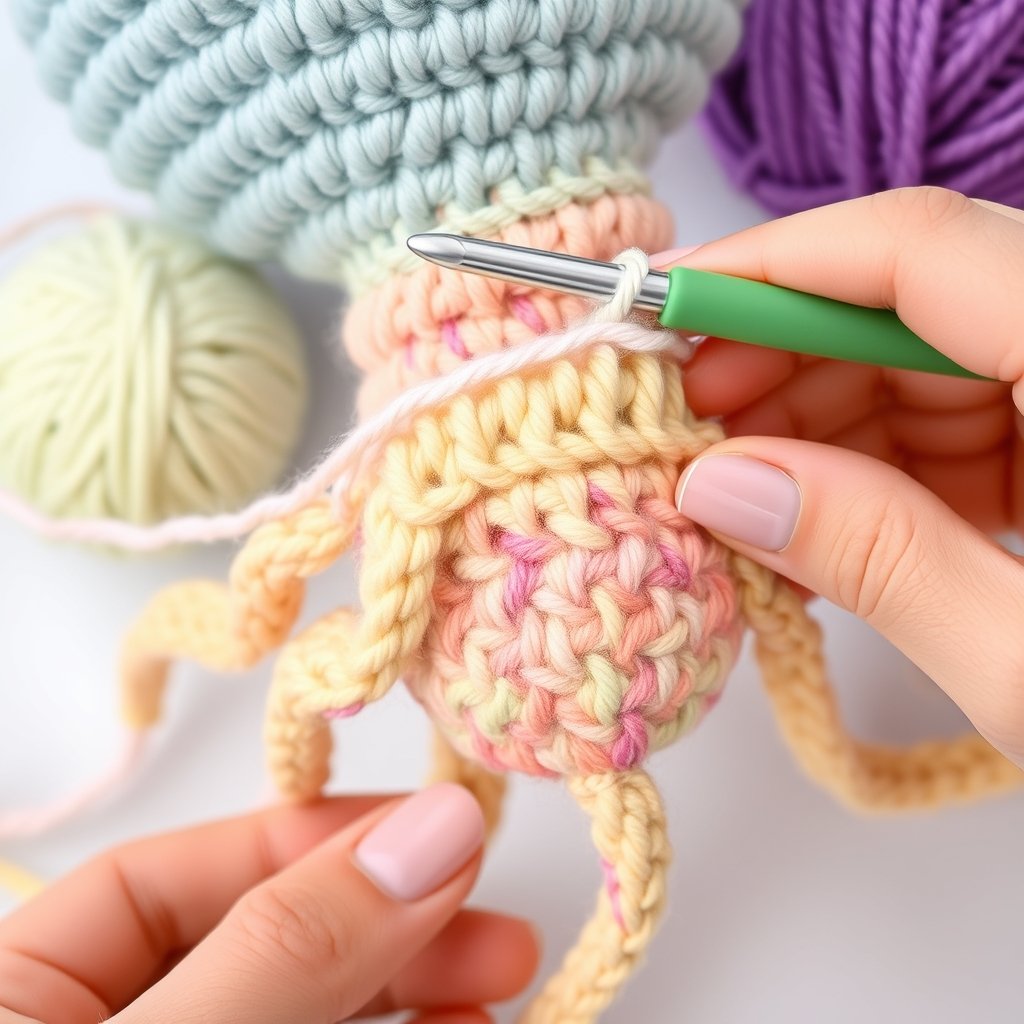 Crocheting the squid body in the round